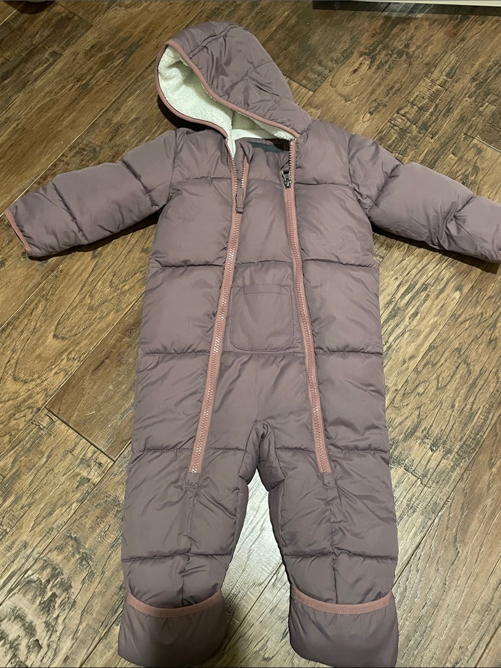 Mauve Quilted Infant Snowsuit with Hood